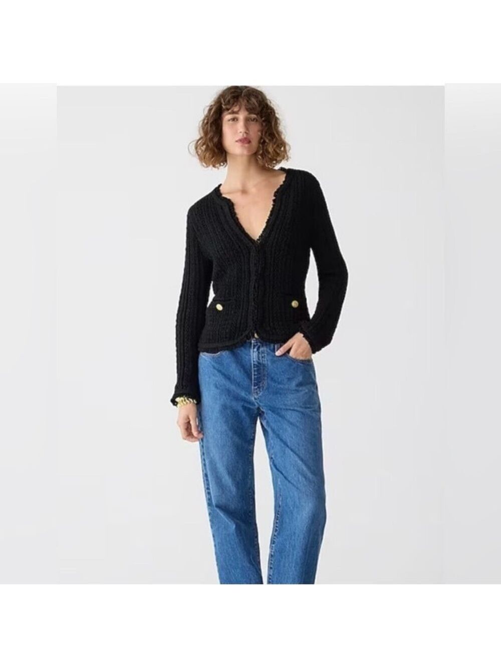 J.Crew Textured Cable-knit Lady Jacket Blazer Fringe Cardigan Preppy Sweater M